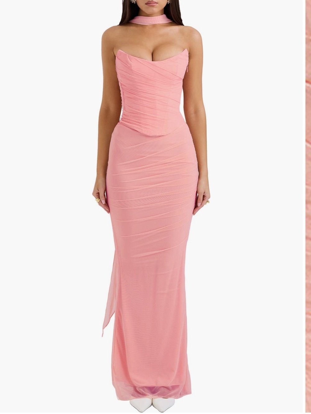 NWT House of CB Hallie & Cassidy Peach Pearl Maxi Dress Set